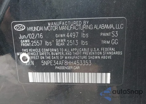 2017 Hyundai Sonata Sport from USA, damaged, VIN 5NPE34AF8HH453353
